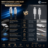Cable de Datos LUNGKAY Personalizado USB3.1 Gen2 100W 20Gbps con Trenzado de Nailon, Carga Rápida 5A, Thunderbolt 4 USB Tipo-C, Longitud Personalizada para Computadora