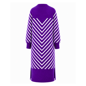 Cárdigan largo con frente abierto para mujer NCNW, suéter morado con rayas blancas, puños acanalados, bordado y aberturas laterales - Product Image 5