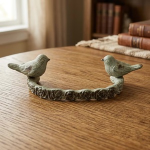 <b>Rustic</b> Resin Cabinet Handle with Two Birds and Rose Design Novelty Shape Drawer Pull for Home Office Furniture - Product Image 1