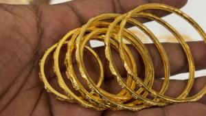 Premium Handcrafted Brass <b>Bangles</b> Set Traditional Antique Bronze Plated Natural Stone Geometric Textured Churi Women Elegant - Product Image 4