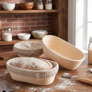 Natural Rattan Oval Banneton <b>Bread</b> Proofing <b>Basket</b>, Oval Sourdough Dough Rising Brotform <b>Basket</b> with Removable Linen Liner - Product Image 4