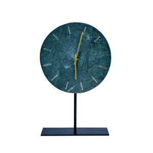 Modern Tabletop <b>Clock</b> Green Marble Face Gold Markers Black Metal Stand Elegant Minimalist Handcrafted Timepiece for Home Office - Product Image 1