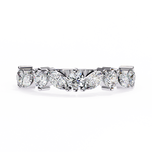Bague d'anniversaire en platine PT950 avec diamants marquise et ronds alternés, de forme mixte Harmony - Product Image 2