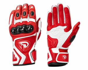 Gants de moto en cuir rouge et blanc personnalisés Dumela, sportifs, à doigts complets, longueur poignet, respirants, non doublés, écologiques, quatre saisons - Product Image 1
