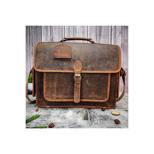 Vintage Unisex Genuine Leather Messenger Bag Adjustable <b>Strap</b> <b>Buckle</b> Closure Solid Color Business Portable All Seasons Daily Use - Product Image 1