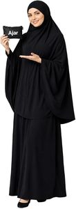 Ensemble Abaya et Khimar Noir pour Femme, 2 Pièces, Manches Longues, Col Montant, Robe Longue Modeste, Couleur Unie, Coupe Ample, en Rayonne Respirante - Product Image 3