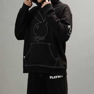 Sweat-shirt à capuche surdimensionné noir personnalisé pour homme avec surpiqûres contrastées et poche kangourou, style streetwear - Product Image 2
