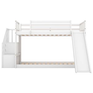 Letto a Castello Bianco con Due Letti Singoli, Scivolo Convertibile e Scala per Bambini - Product Image 5