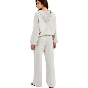 Women's Cropped Full Zip Hooded Tracksuit Set Fitted <b>Long</b> <b>Sleeve</b> <b>Top</b> Straight Leg Trousers Elastic Waist Two Piece Casual Outfit - Product Image 2
