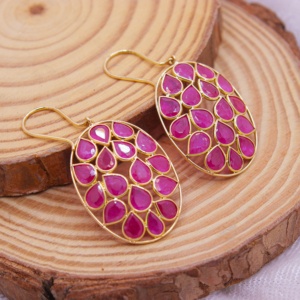 Pendientes Colgantes de Oro Amarillo Sólido de 18K con Rubí Natural en Forma de Pera y Racimo Ovalado para Mujer, Joyería Fina, Memoria Jewels - Product Image 4