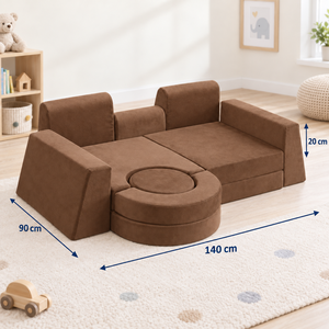 Canapé modulaire en forme de L Kisd avec coussin de dossier, accoudoirs carrés, convertible, extensible, en tissu microfibre marron pour salon - Product Image 1