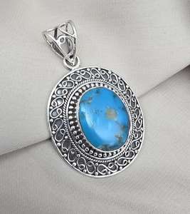 Colgante de Plata de Ley 925 con Turquesa Americana, Cabujón Ovalado, Joyería Artesanal con Piedras Preciosas - Product Image 2