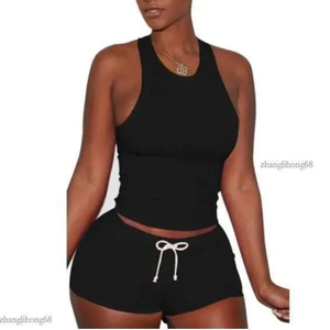 Wholesale Custom Women's 2-Piece Crop <b>Top</b> Shorts Sets Short Sleeve Crew Neck Solid Color Sporty Activewear Spring Summer Wear - Product Image 3