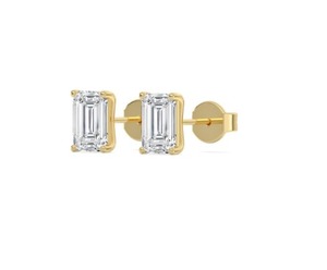 Radiant 1.00 ctw Lab-Grown <b>Emerald</b> Cut Diamond 9K Rose Gold Classic Solitaire <b>Stud</b> <b>Earrings</b> - Product Image 2