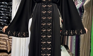 High Quality Modest Dubai Beaded Sequined Long Sleeve <b>Abaya</b> Muslim Traditional Handmade Wedding Women Breathable V Neck - Product Image 6