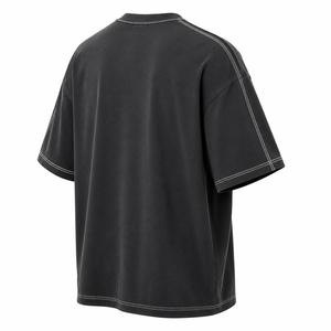 Camiseta Casual Negra Oversize de Cuello Redondo y Manga Corta para Hombre, con Estampado y Logotipo Frontal Personalizado, Tejido de 220g, MOQ Bajo - Product Image 1