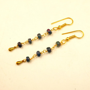 Boucles d'oreilles en perles d'opale éthiopienne noire naturelle, opale multicolore, cabochon en or 14 carats - Product Image 2