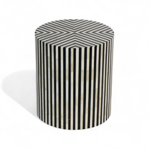 Round Black And <b>White</b> Striped MDF <b>Wardrobe</b> Side Table With Lacquer Finish Contemporary Design For Living Room and Home decor - Product Image 2