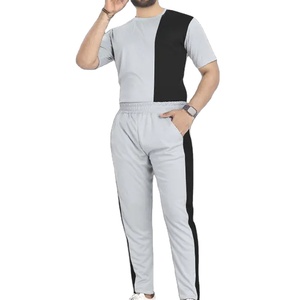 ชุดวอร์มบล็อกสีเทา-ดำสำหรับผู้ชาย แขนสั้น คอกลม แห้งเร็ว สปอร์ต ลำลอง ใส่สบายในฤดูร้อน ทรงปกติ - Product Image 4