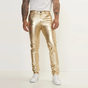 Pantalon en cuir pour homme style hip-hop, taille haute, coupe droite, style décontracté, avec poches - Product Image 1