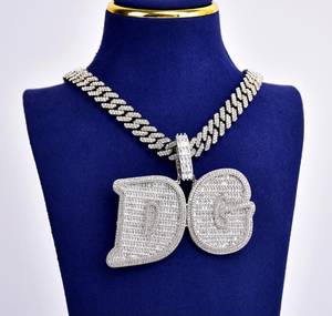Personalized Name Pendant <b>Necklace</b> With 12mm Cuban Link Chain Custom <b>Initial</b> Letter Jewelry For Hip Hop Fashion And Birthday - Product Image 1