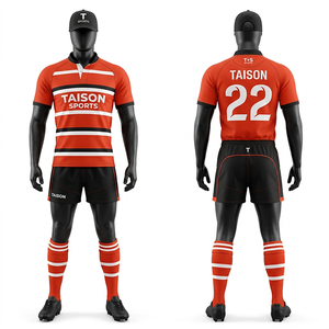Uniforme de Rugby para Hombre, 220 GSM, Poliéster y Spandex, Tela Transpirable, Verde Menta, Paneles con Rayas Azul Marino, Sublimación, Logotipo Personalizado - Product Image 2
