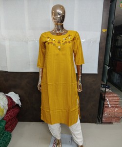 Conjunto de Kurti de Seda Bordada Premium para Mujer, Ropa Tradicional Elegante, Colección Boutique, Atuendo Especial para Festivales 85092 amarillo - Product Image 3