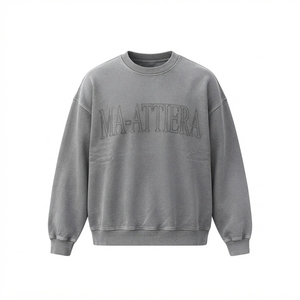 <b>Men's</b> <b>Grey</b> Embossed Lettering Crewneck <b>Sweatshirt</b> Oversized Casual Streetwear Pullover Long Sleeve Custom <b>Sweatshirt</b> - Product Image 4