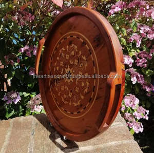 ถาดไม้ทรงกลมขัดเงา ประดับมุกอย่างประณีต สไตล์รักและเรือเดินสมุทร เหมาะสำหรับของที่ระลึกและของขวัญแต่งงาน - Product Image 4