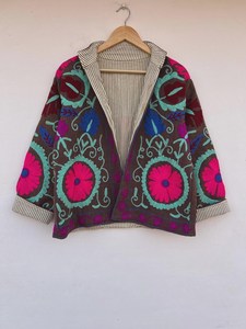 Chaqueta Bordada Suzani Hecha a Mano para Mujer, Mezcla de Algodón y Lana Marrón de Primera Calidad, Estilo Bohemio Vintage, Abrigo Tradicional Cachemirí - Product Image 3