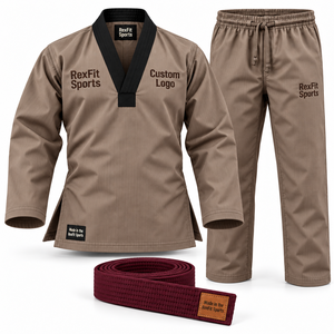 Tenue d'entraînement de Taekwondo RexFit Comfort Fit : Haut unisexe à col en V et pantalon coupe droite avec ceinture assortie – Vente en gros - Product Image 2