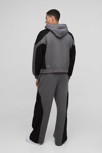 Ensemble survêtement décontracté pour homme, gris et noir, avec sweat à capuche et pantalon de jogging, coupe ample, manches longues, respirant, en polyester et coton, idéal pour l'automne - Product Image 5