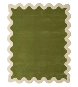 Modern Green Wool Eco-Friendly Medium Europe Style Square Area Rug Scallop <b>Edge</b> Non-Slip <b>Rubber</b> Backing for Living Room Home Use - Product Image 1