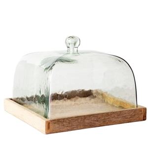 Rectangular wooden cake tray with clear glass <b>cover</b> modern dessert display for bakery kitchen counter <b>table</b> simple best style - Product Image 1