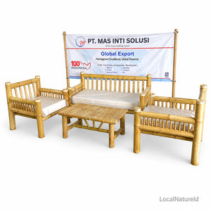 Conjunto de Muebles de Jardín de Bambú y Madera Maciza, Sofá de Patio con Cojines y Mesa de Centro, Estilo Moderno, Asientos para 4 Personas - Product Image 3