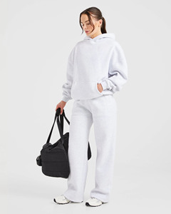 Conjunto Deportivo de 2 Piezas para Mujer, Sudadera con Capucha Oversize Gris Jaspeado y Pantalones Jogger, Diseño Personalizado con Logotipo OEM, Ropa Deportiva Transpirable - Product Image 3