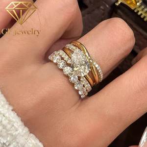 Anillo Apilable con Diamantes Cultivados en Laboratorio en Forma de Pera, Anillos Apilables de Platino con Incrustaciones Laterales, Anillos de Compromiso y Boda para Mujer - Product Image 2
