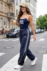 ONETEN APPARELS Conjunto Deportivo Azul Marino para Mujer OA-80, Pantalones Deportivos 100% Poliéster con Rayas Blancas y Diseño del Número 80 - Product Image 6