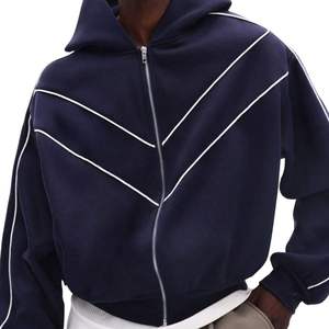 Premium Men's Contrast Trim Zip Up Hoodie Noaah Oversized Streetwear Fleece <b>Sweatshirt</b> <b>Vintage</b> Striped Full Zip Hooded Jacket - Product Image 3