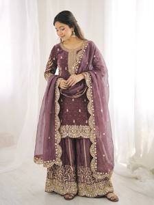 Ensemble Kurti et Palazzo brodé élégant pour femmes, tenue de fête - Product Image 3