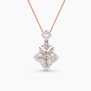 จี้เพชรทรงมาควิสแบบกลีบดอกไม้และทรงกลม น้ำหนัก 0.86 กะรัต เพชรเลี้ยงในห้องปฏิบัติการ ดีไซน์ทันสมัย ทำจากทอง 9K สีเหลือง ขาว และสีโรสโกลด์ - Product Image 1