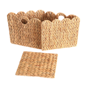 Eco-Friendly Foldable Water Hyacinth <b>Storage</b> <b>Basket</b>, Sacalloped Organizing <b>Basket</b> For Home Vietnam Wholesale Supply - Product Image 3