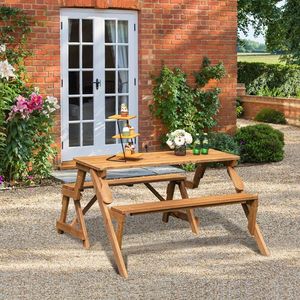 Table de pique-nique en bois transformable 2-en-1 moderne pour l'extérieur avec trou pour parasol pour parc et jardin - Product Image 1