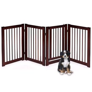 Cancelletto per Animali Domestici a 4 Pannelli, 76 cm di Altezza, per Interni, Colore Marrone, Taglia XL, in Plastica con Motivo Animale e Chiusura a Cinghia - Product Image 1