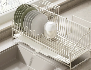 Single Tier Retractable Workshop Dish Drying <b>Rack</b> Modern Waterproof White Galvanized Steel Wire Mesh Adjustable Drain <b>Plate</b> - Product Image 1