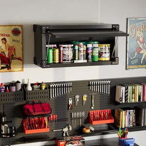 Armadietto Metallico da Parete Piccolo con Anta a Ribalta, Montaggio Richiesto, per Garage, Ufficio o Casa - Product Image 6