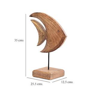 Sculpture abstraite de poisson en bois, artisanale, décoration minimaliste, art côtier, texture bois naturel, accent moderne pour la maison, support de table. - Product Image 3