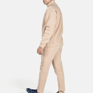 Ensemble de survêtement beige demi-zippé pour homme, manches longues, couleur unie, décontracté, respirant, en polyester mi-lourd, idéal pour l'automne - Product Image 2