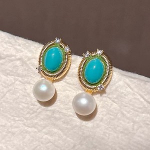 Pendientes Colgantes de Perlas Naturales de Agua Dulce, Turquesa Retro de Lujo, Plata Pura de Alta Gama, Modernos y Elegantes - Product Image 2