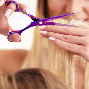 Tijeras de peluquería de peluquero Tijeras de adelgazamiento Juegos de tijeras de corte de pelo profesional Acero inoxidable Púrpura - Product Image 6